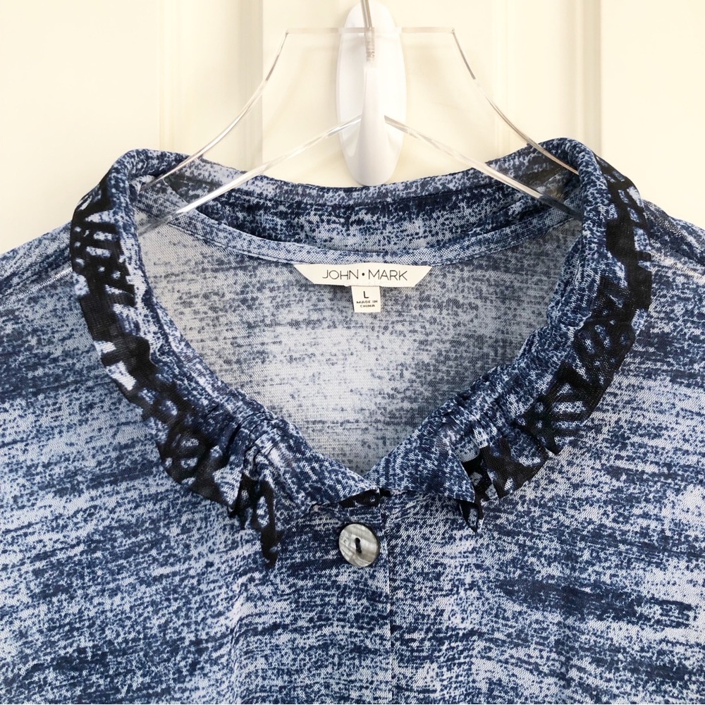 John Mark | Mesh Roll Tab Long Sleeve Blue Tunic Top Cardigan Large Coastal - Picture 3 of 15